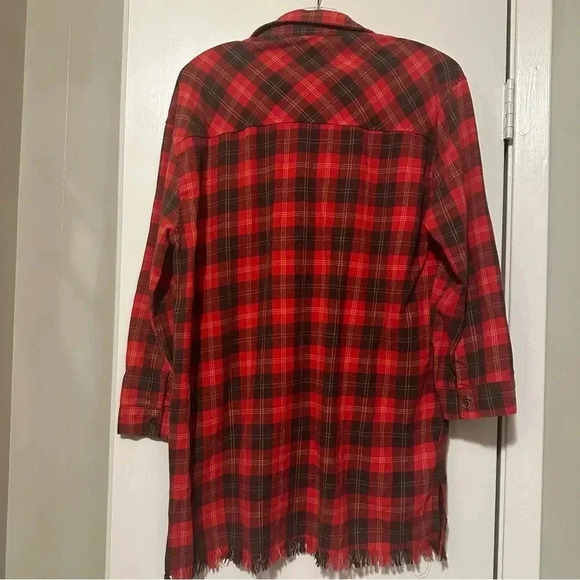 Umgee Women's Flannel Plaid Print Long Sleeve Dress Tunic red black size S - Picture 6 of 9